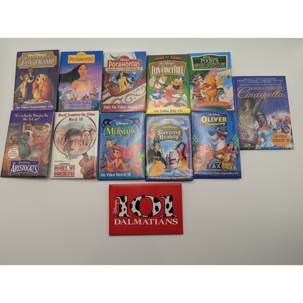 Vintage 90s Disney VHS Promo Pins Lot of 12 Video‎ Store Movie Release Buttons